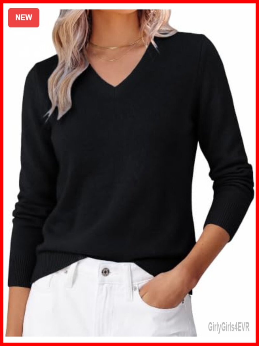 Merino Wool Cashmere V-Neck Pullover Sweater